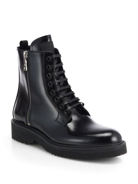 prada women's black patent leather combat boot|Prada patent leather chelsea boots.